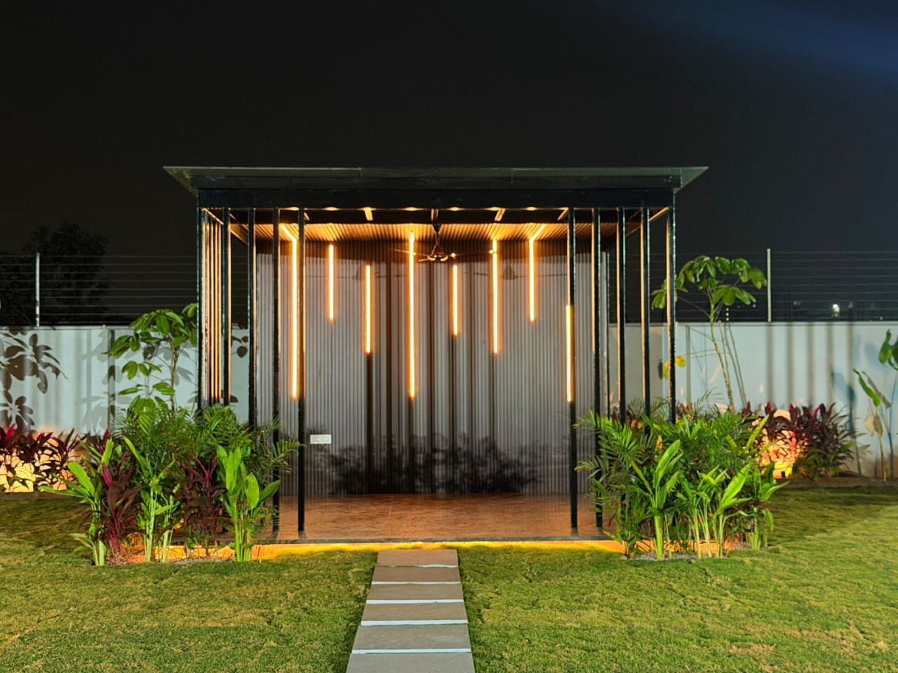 Private outdoor gazebo with live BBQ station at D Treatfarms Pocharam